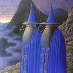 Three Blue Wizards on Mountain